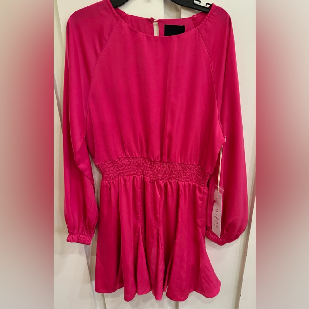 Lumiere Pink Drop Waist Dress With Pleated Skirt